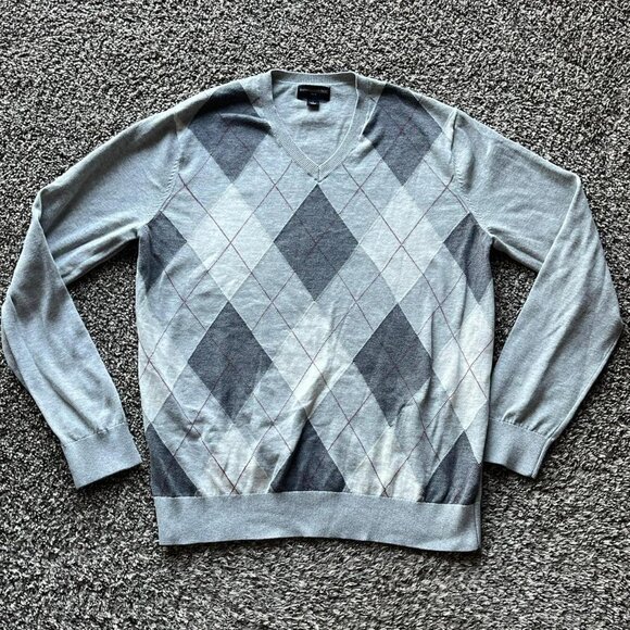 Banana Republic Other - Banana Republic Sweater Mens Large Gray Argyle V Neck 100% Cotton Business Top